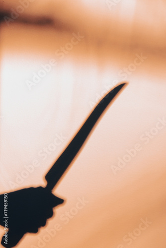Shadow of female hand holding long lethal looking knife