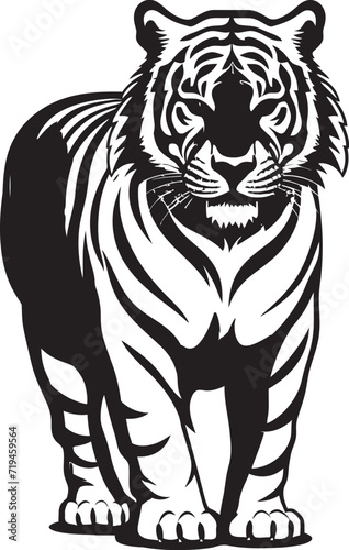 Fototapeta Naklejka Na Ścianę i Meble -  Fluid Black Ink Tiger Illustration Dynamic Strokes Creating Movement and EnergyIntricate Monochrome Geometric Tiger Design Precision and Complexity in a Powerful Composition