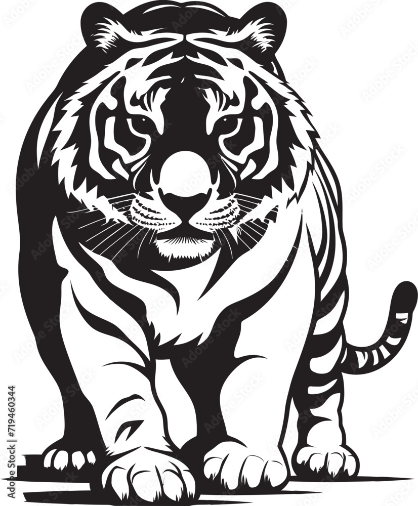 Elegant Tiger Illustration Fine Detailing in Monochrome MajestyPowerful Tiger Profile Bold Silhouette of Feline Strength