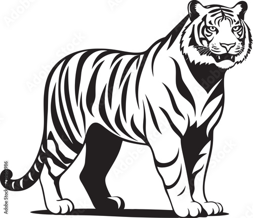 Geometric Tiger Profile Precision in Monochrome FormMajestic Black Ink Tiger Raw Monochrome Majesty
