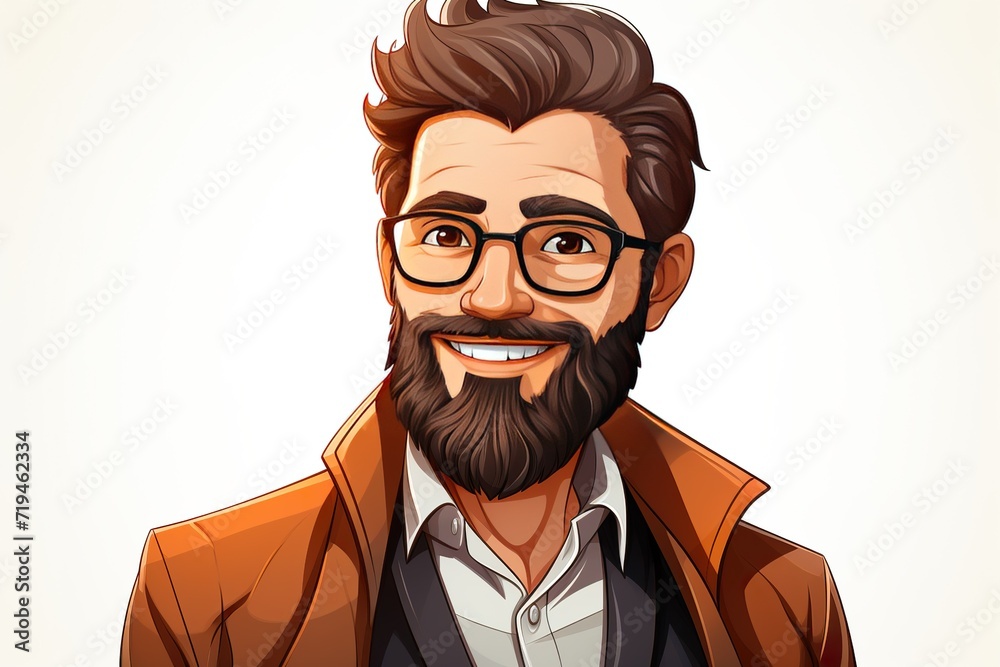bearded businessman handsome professor with glasses illustration cartoon vector in white background