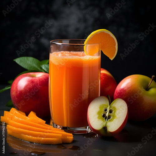 glass of juice and fruits