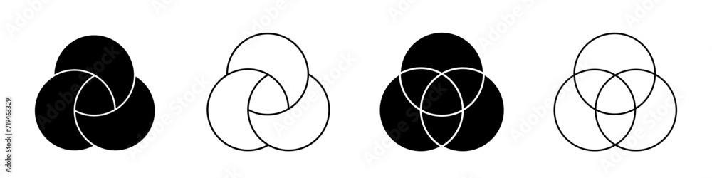 Venn diagram three overlapping circles chart line and solid black frame. Business presentation venn vector chart. - obrazy, fototapety, plakaty 