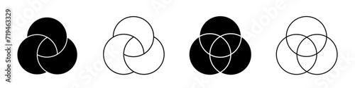 Venn diagram three overlapping circles chart line and solid black frame. Business presentation venn vector chart. © Alex