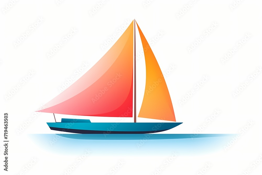 An elegant, minimalist vector representation of a sailing boat in bright, cheerful colors against a white solid background