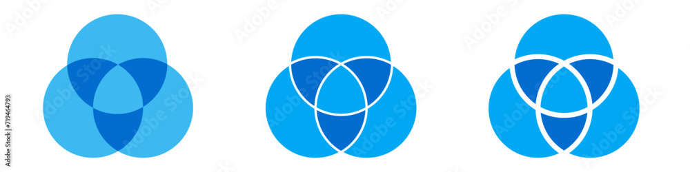 Venn diagram three overlap circles chart. Business presentation venn vector chart.