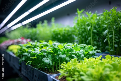 Close-up of crop seedlings. Plants are growing from seeds in trays in a greenhouse. Seedling nursery. Smart farming, innovative organic agriculture.