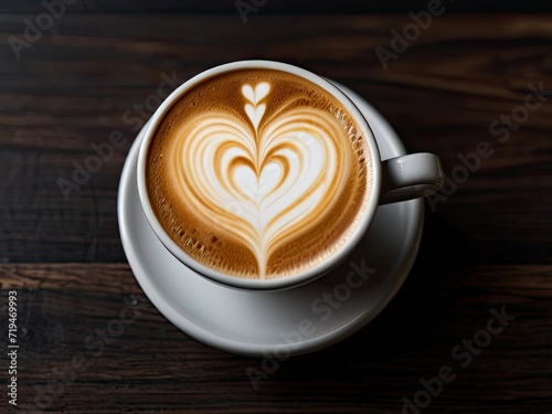 A latte with a heartshaped latte art design