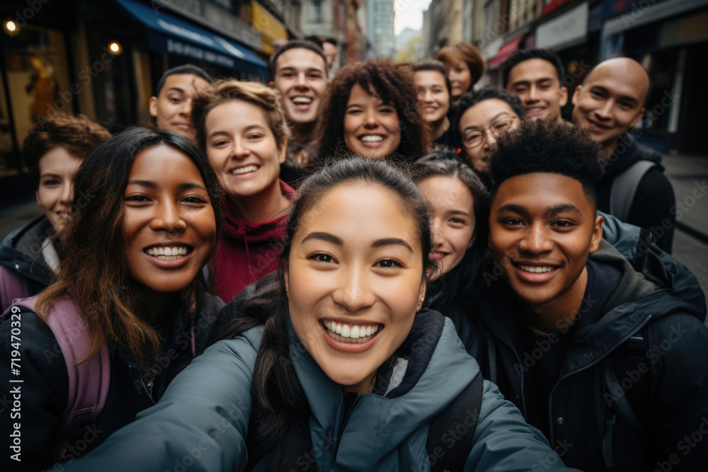 Group of individuals capturing photo of themselves using mobile device. Perfect for social media, friendship, and technology-related concepts Group of individuals capturing photo of themselves using mobile device. Perfect for social media, friendship, and technology-related concepts