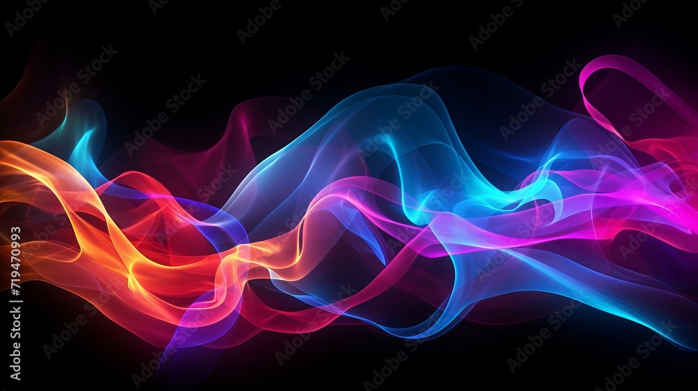 A 3d rendering featuring neon strings and smoke that are both colorful. A 3d rendering featuring neon strings and smoke that are both colorful.
