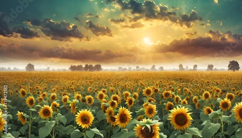 sunflower field at sunset, sunflower field landscape, sunflower field at sunset sunflower field sunset beautiful nature landscape farm field, sunflower field with sky and clouds