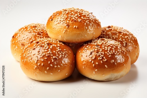 Bread buns isolated on transparent background, freshly baked bread buns with sesame seeds over white background, baking, fresh pastry, and bakery concept