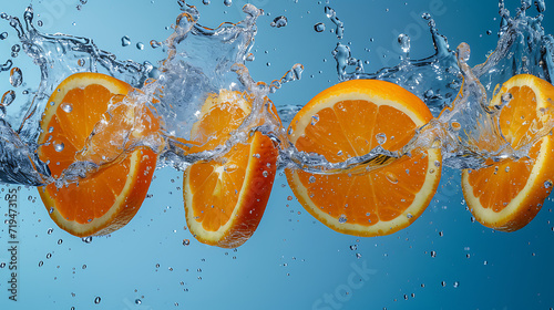  orange slices falling from water in