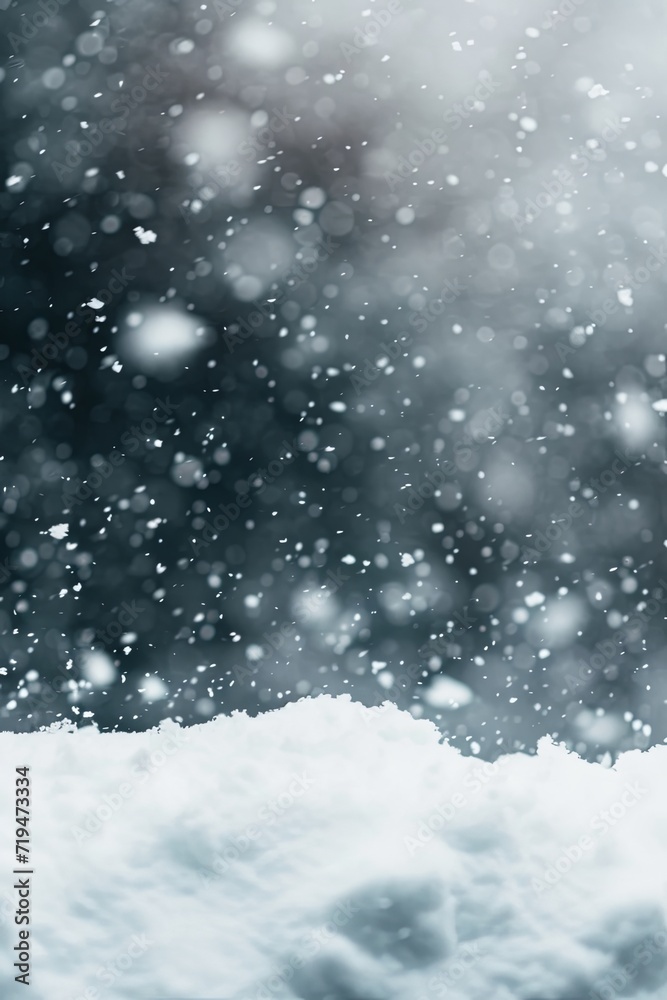 Obraz premium Dense snowfall up close shot of the snow some blurry in the background, scary, horror aesthetic.