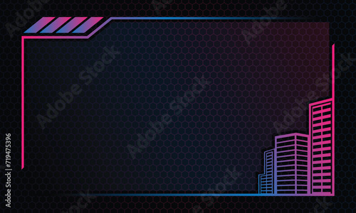 Wallpaper Mural futuristic neon city border frame background. tecno Cityscape line silhouette Torontodigital.ca