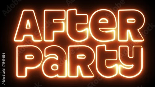 After Party text font with neon light. Luminous and shimmering haze inside the letters of the text Party. After Party neon sign.  photo