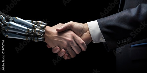 Business handshake between robot and human partners or friends