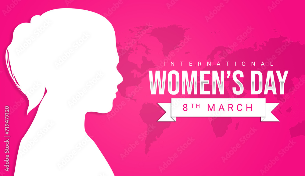 International women's day celebration banner background with woman silhouette. Movement for women's rights. 8th March