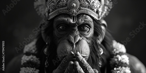 A black and white photo of a monkey wearing a crown. Perfect for adding a touch of whimsy to any project or design