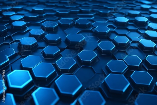 Blue tech hexagonal background for cyber, network, technology, carbon, energy etc conceptual use. blue neon glow. futuristic background.