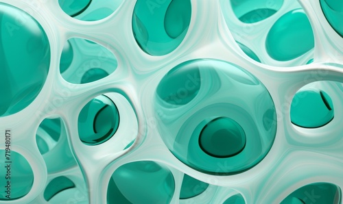 Abstract background with green and blue fluid glass bubbles.