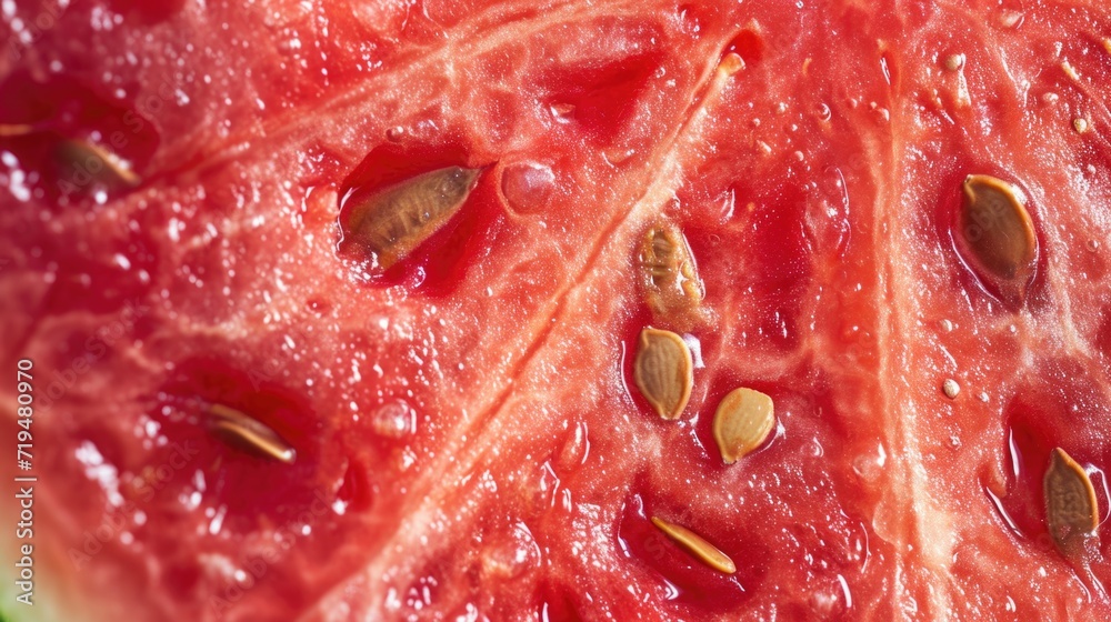 A close up view of a juicy slice of watermelon. Perfect for refreshing summer themes and healthy lifestyle concepts