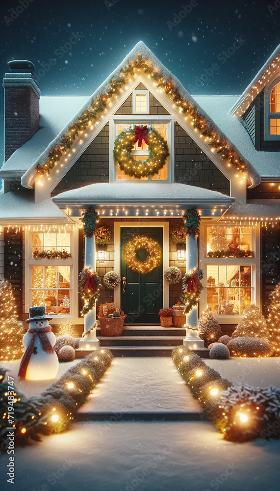 Winter Welcome: Cozy Christmas Greetings at a Snowy Doorstep