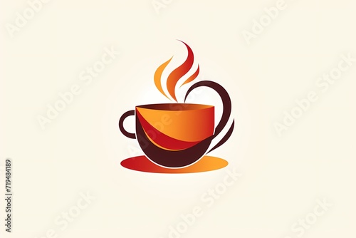 Elegant coffee cup logo in HD, featuring sleek vectors, minimalistic charm, simplicity in design, and vivid colors, isolated on white solid background