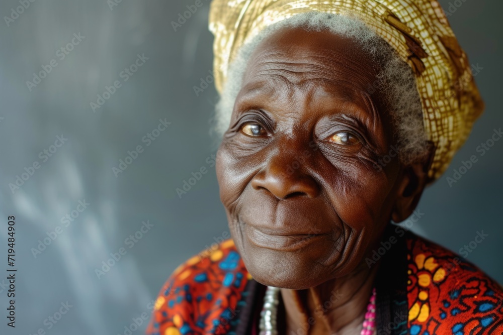 An old woman wearing a yellow hat. Suitable for various uses An old woman wearing a yellow hat. Suitable for various uses