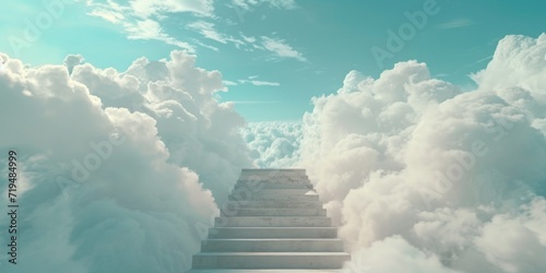 A stairway leading up into the sky, representing a pathway to unknown heights. Perfect for concepts of progress, aspirations, and reaching new heights