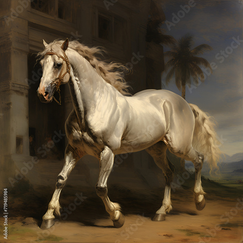 white horse running in the desert