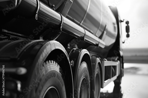 A black and white photo depicting a large truck. This versatile image can be used in various contexts