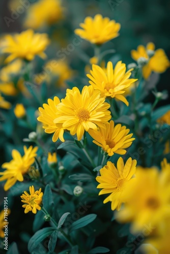 A bunch of yellow flowers with green leaves. Suitable for various floral arrangements and nature-themed designs