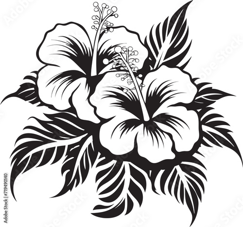 Graphite Hibiscus Dreamscape Vectorized Tropical BeautySerenade in Shadows Black Floral Vector Symphony