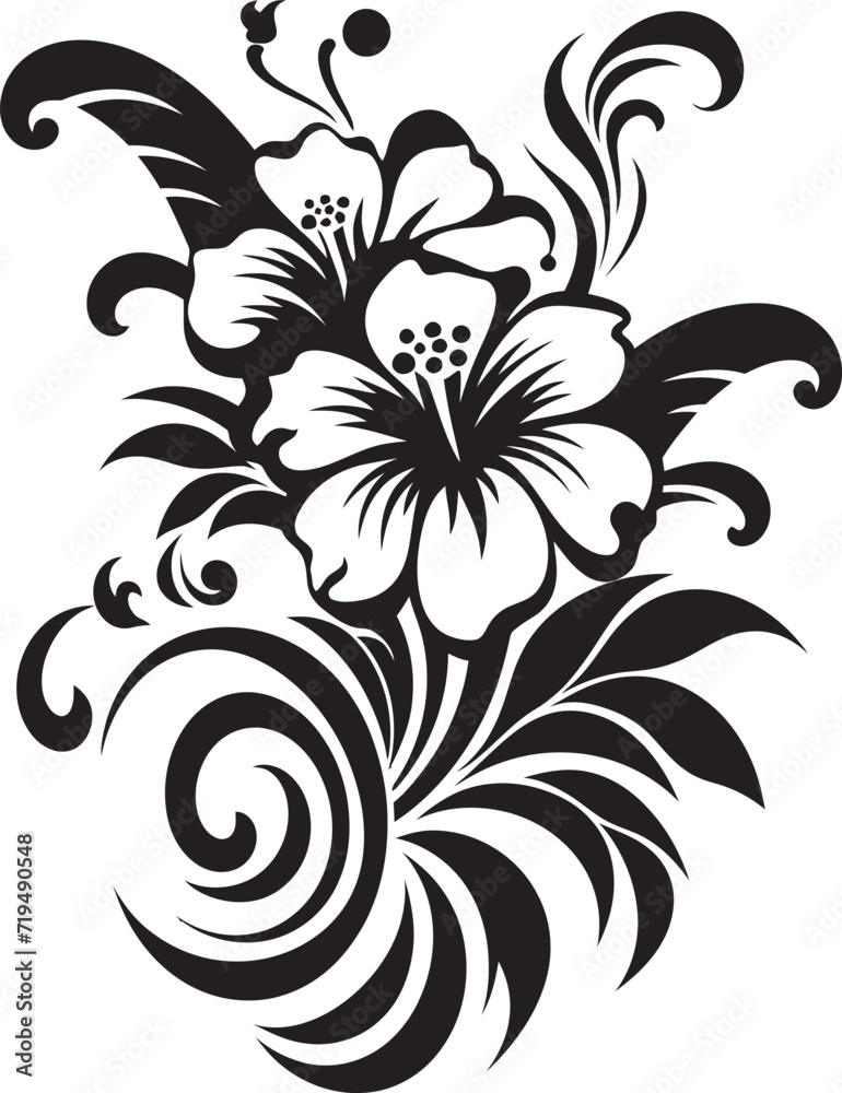 Twilight Botanical Symphony Vectorized Tropical MagicMoonlit Orchid Canvas Black Floral Vector Serenity