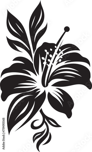 Midnight Hibiscus Oasis Vectorized Tropical EnchantmentSable Frond Harmony Black Floral Vector Designs