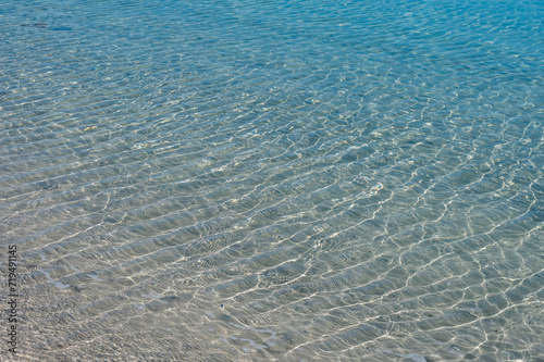 Clear water reflections on shallow sandy beach bottom. UAE Jumeirah beach.