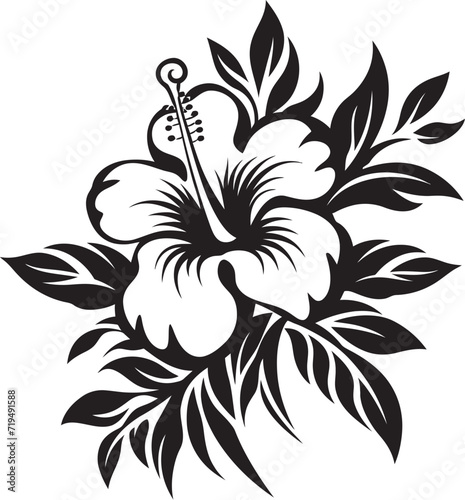 Inkbrush Orchid Oasis Black Floral Vector RhythmsMidnight Hibiscus Harmony Vectorized Floral Serenity