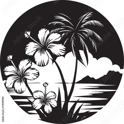 Luminous Noir Melody Vectorized Tropical HarmonyInkbrush Orchid Oasis Black Floral Vector Flora