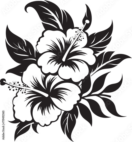 Twilight Hibiscus Harmony Vectorized Floral SerenityMoonlit Frond Oasis Black Floral Vector Flora