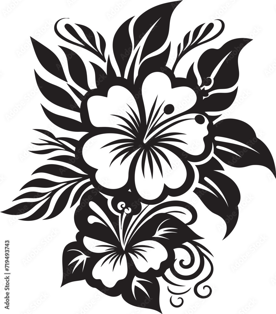 Luminous Noir Melody Vectorized Tropical HarmonyInkbrush Orchid Oasis Black Floral Vector Flora