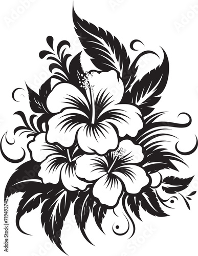 Darkened Tropics Black Floral Vector MagicSecretive Blossoms Vectorized Tropical Flora