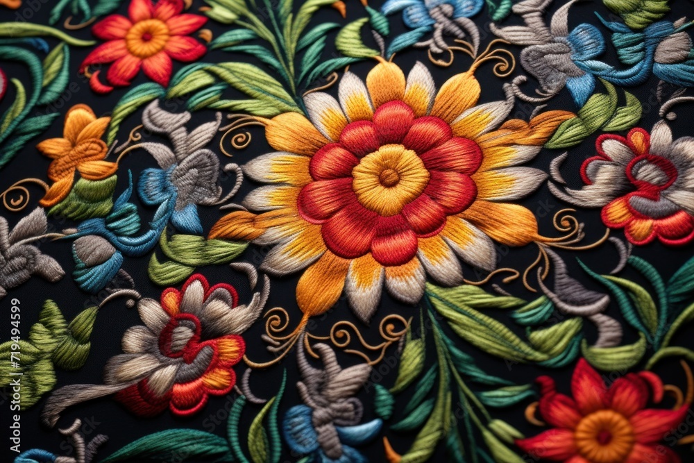 handwork colorful flowers embroidery pattern fabric