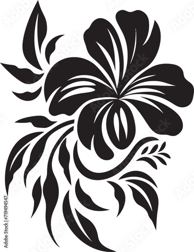 Graphite Frond Symphony Vectorized Tropical BloomsEclipse Botanical Noir Black Floral Vector Serenity