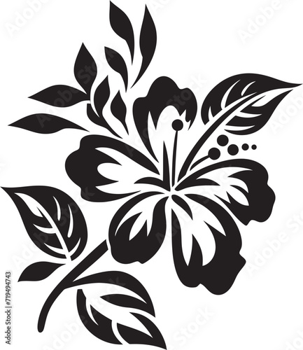 Fototapeta Naklejka Na Ścianę i Meble -  Moonlit Noir Canvas Black Tropical Vector MagicGraphite Hibiscus Sonata Vectorized Tropical Elegance