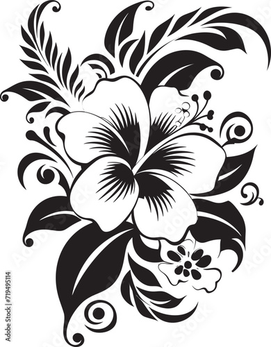 Fototapeta Naklejka Na Ścianę i Meble -  Twilight Oasis Vectorized Tropical Floral DesignsNocturnal Bloomscape Black Tropical Vector Art