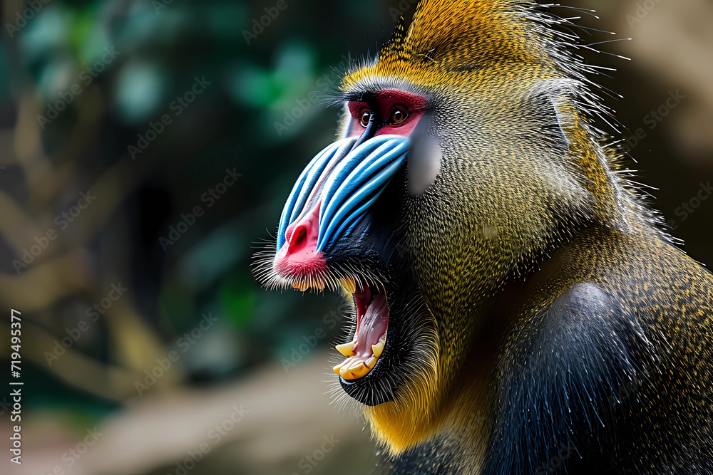 Mandrill - Central Africa - A colorful primate with a distinctive blue ...