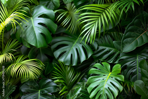 Tropical Oasis: Lush Foliage Arrangement with Monstera, Palm Leaves, and Calathea photo