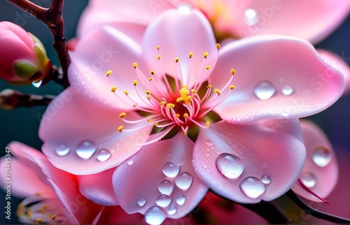 Pink Cherry Blossoms branches in spring photo