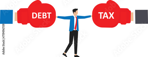 Debt and tax burden crushed hand and challenge for business success concept, 
